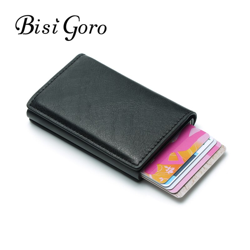 BISI GORO cartera delgada RFID tarjetero cerrojo aluminio tarjeta de crédito cartera Metal crédito Mini smart Men monedero