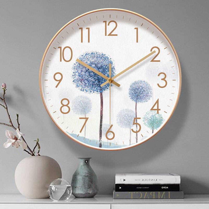 Round Mute Modern Large Wall Clock Clocks for Home Kitchen Living Room Decor Battery Operated Silent
