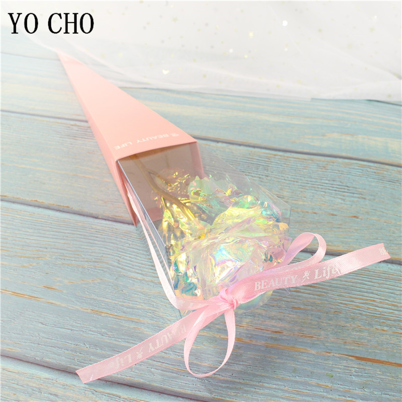 Galaxy Rose Eternal 24K Gold Flower Foil Plastic Artificial Roses Valentines Day Beauty Golden Flowers for Wedding Decor