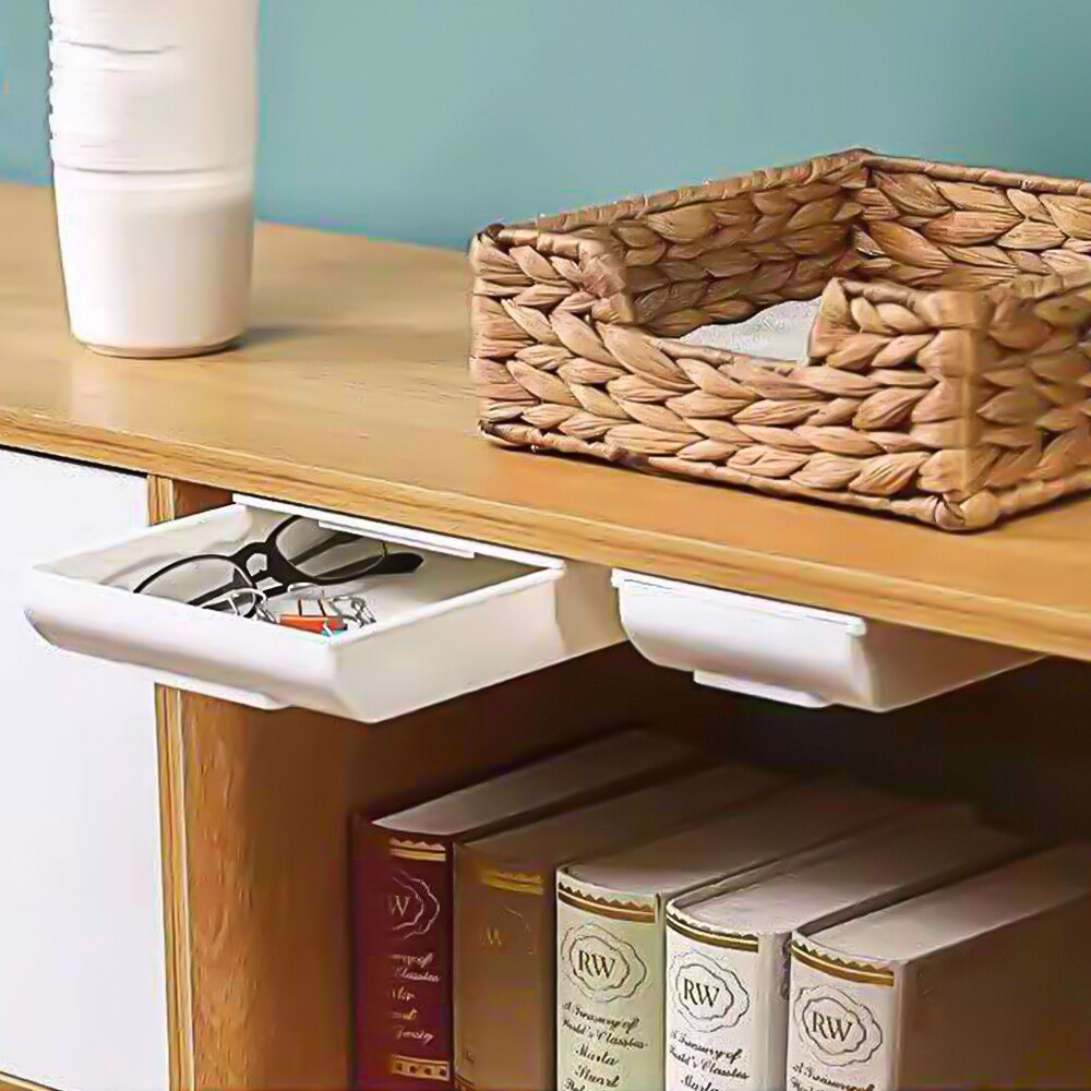 Creativity Self Stick Desk Drawer Hidden Storage Box Stationery Case Pencil Tray Pen Holder Makeup Organizer For Office Home