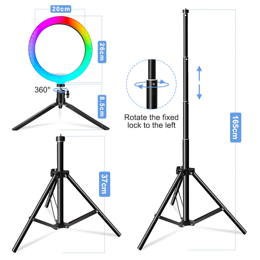 10 "26Cm Rgb Selfie Ring Lamp 26 Rgb Kleuren Licht Voor Mobiele Make Ring Licht Led Ring Licht met Stand Als Tafel Vloerlamp