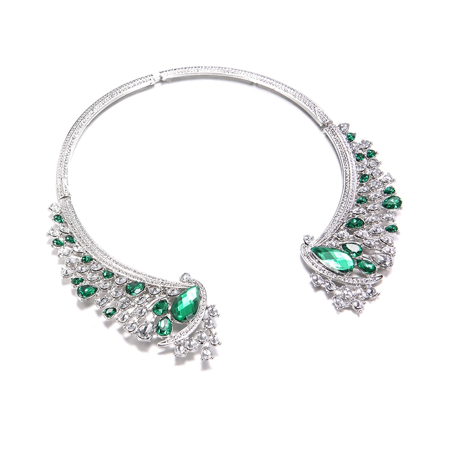 Grøn krystalklar rhinestone choker halskæde kvinder bryllup smykker kort kæde blomst vedhæng dame halskæder fest bijoux