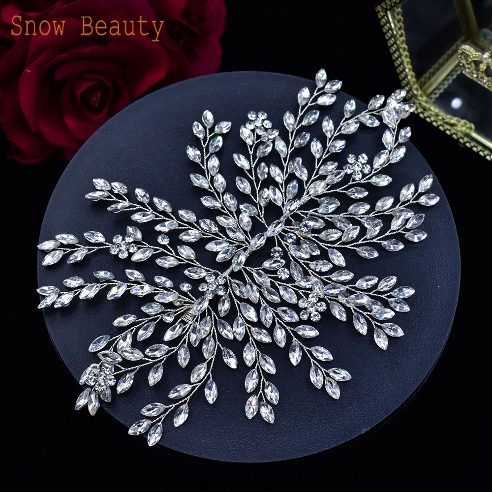 A422 pieza de pelo de novia de plata, diademas de boda brillantes, Tiaras hechas a mano, accesorios para el cabello de boda, joyería para la cabeza, tocado de novia: Blanco