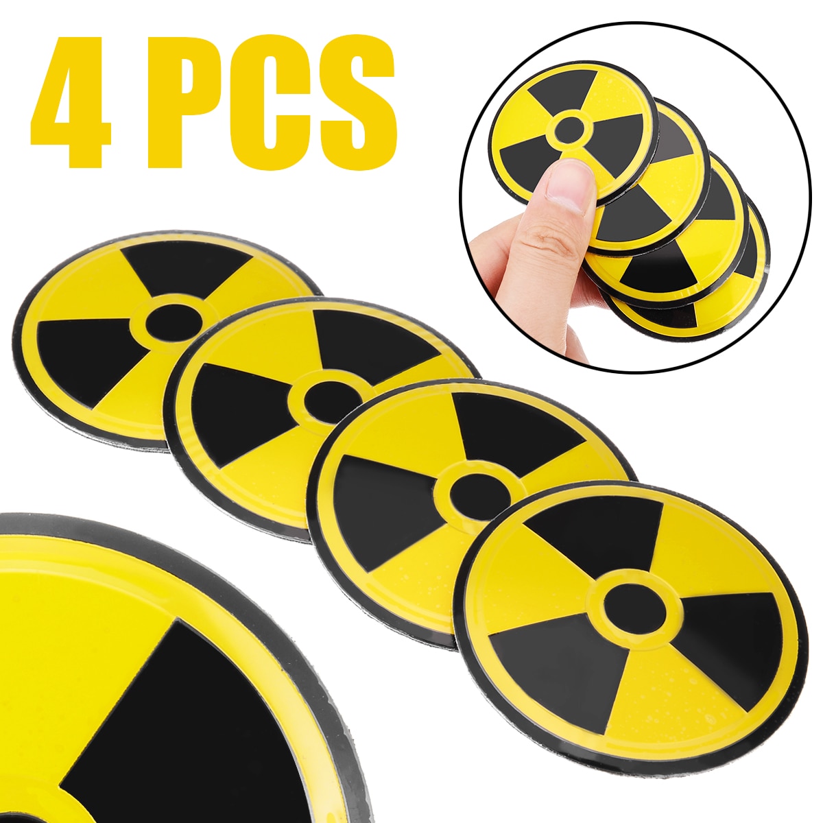 4 stk nuklear advarselssymbol hjul center hub cap emblem badge sticker decal til bil styling dekoration