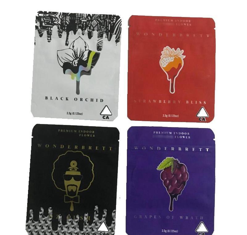 9 Types Wonderbrett Bags 3.5g Soft Touch Skin Mylar Bags Oz Kush Black Orchid Childproof Smell Proof Bags Cookies Bag For Dry He