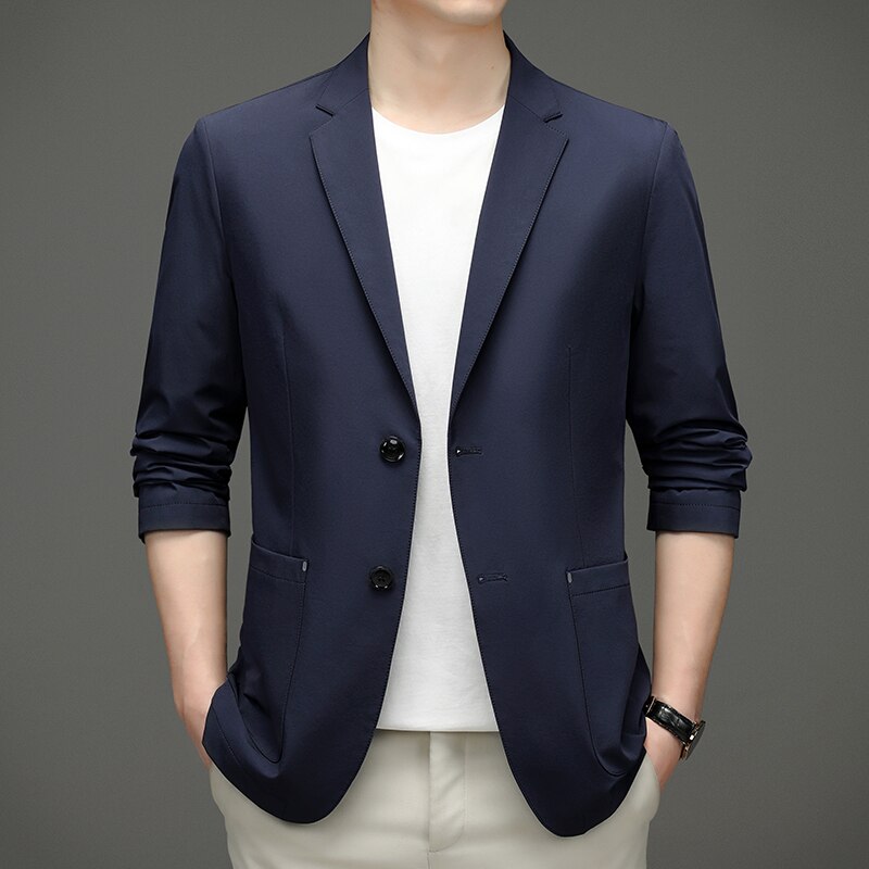 Brand Spring Autumn Men Blazer Slim Fit Black Blue Jacket Business Casual Suit Coat Male: Blue / XXL 185