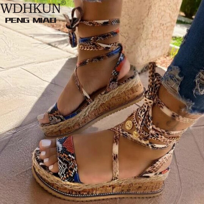 Sommer Frauen Schlange Sandalen Plattform Fersen überqueren Gurt Knöchel Spitze gucken Zehe Strand Party Damen Schuhe Zapatos De mujer