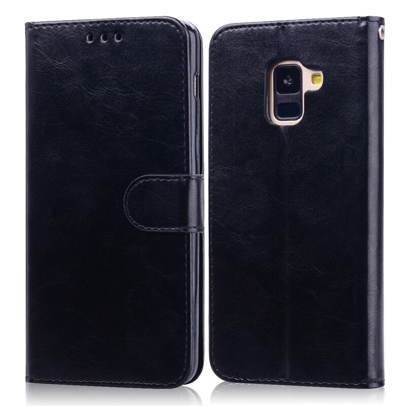 Leather Flip Case Voor Samsung Galaxy A8 Case Samsung Galaxy A8 Plus Een 8 Case Wallet Phone Case voor Galaxy A8 Case: For A8 2018 / Black