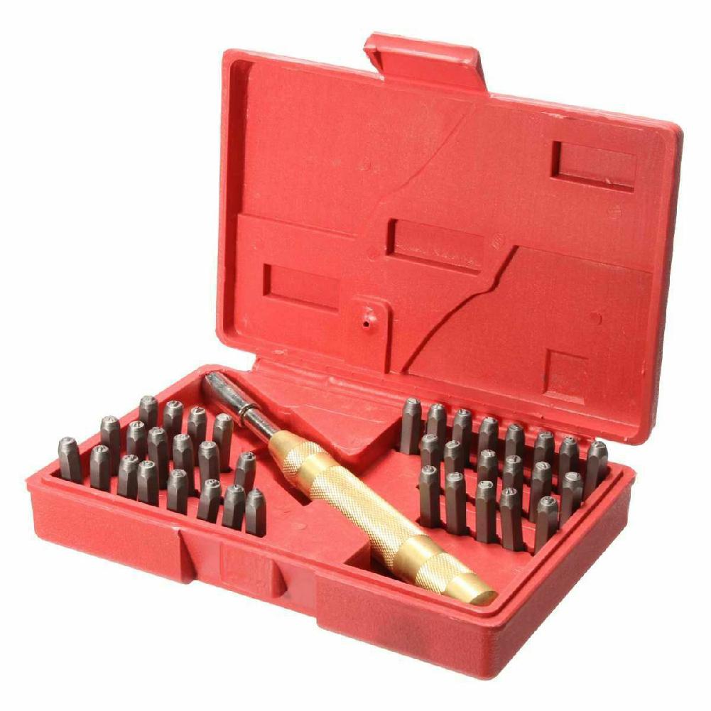38 Pcs Steel 1/8in Automatic Number Letter Stamp Kit Metal Punch