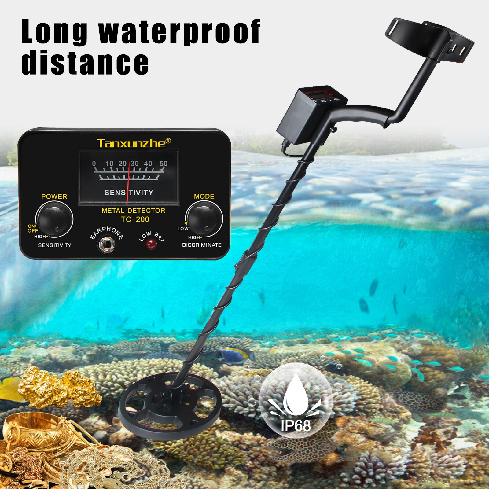Metal Detector TC-200 Pinpointer Gold Finder Machine Portable Treasure Hunter Gold Depth Waterproof Metal Detector