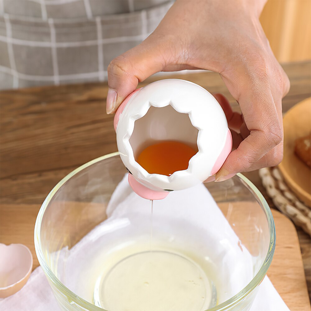 DIOZO Cute Cartoon Chicken Egg Yolk White Separator Ceramics Ceramic Cartoon Chick Egg Separator Dining Cooking Kitchen Gadget