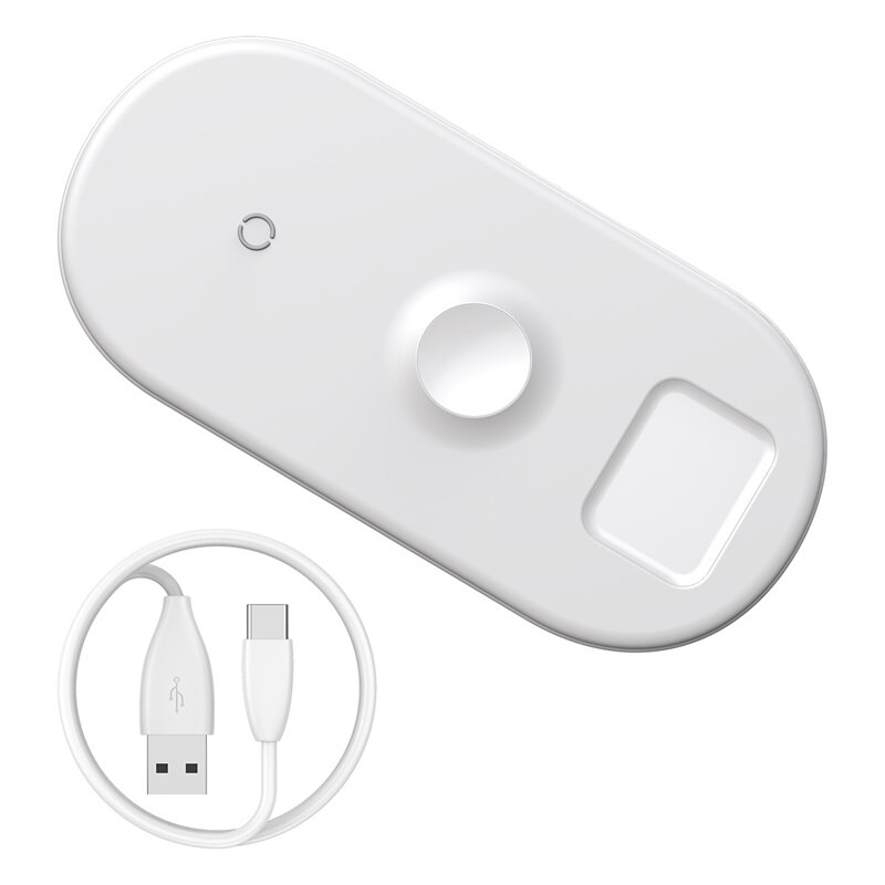 Caricabatterie Wireless Qi Baseus 3 in 1 per Apple Watch per iPhone X XS XR caricabatterie rapido Samsung S10 18W per telefono 11: WHITE