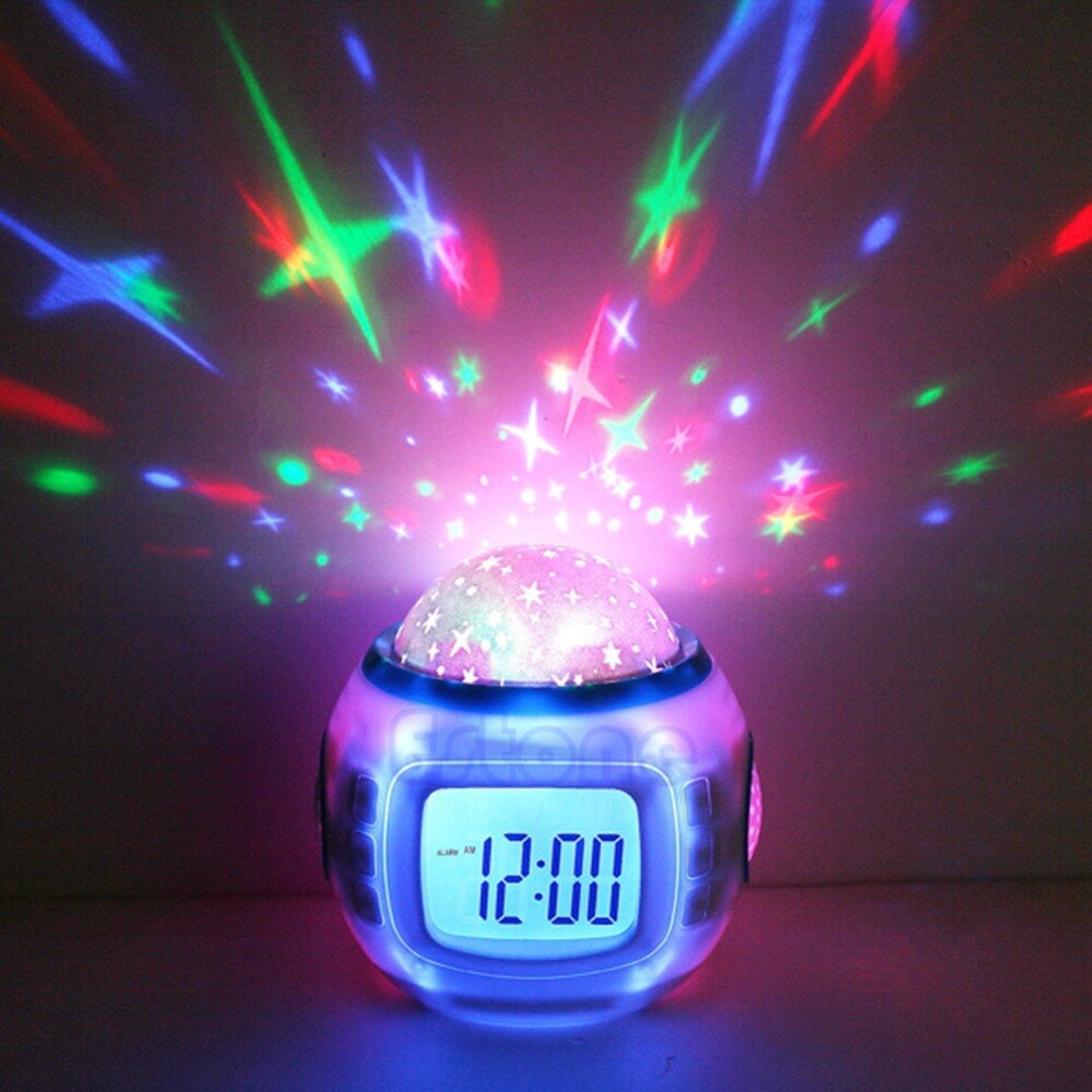 1Pc Kinderen Slapen Sky Star Night Light Projector Lamp Slaapkamer Wekker Muziek
