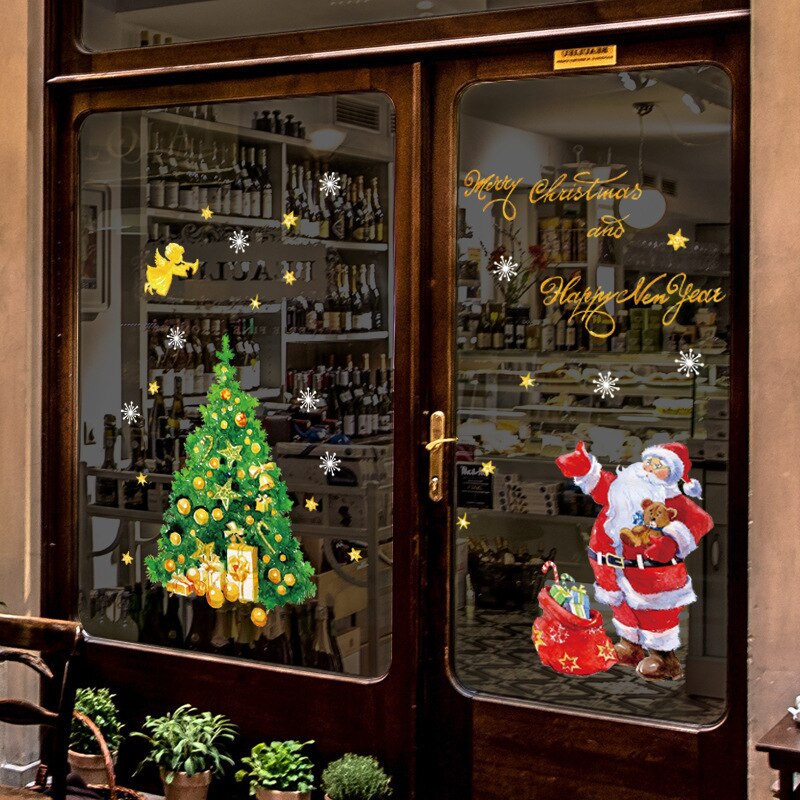 Christmas tree santa claus doors and windows Festival shop window glass snowflake decoration STICKER WALL STICKER