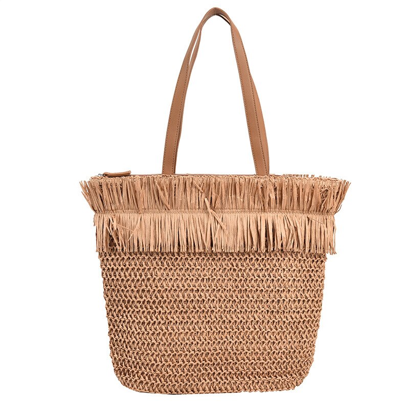 Handgefertigte Käufer-taschen für damen, 2022 marken, #39 , sommer-strandtasche mit quasten, große strohtasche für damen: khaki