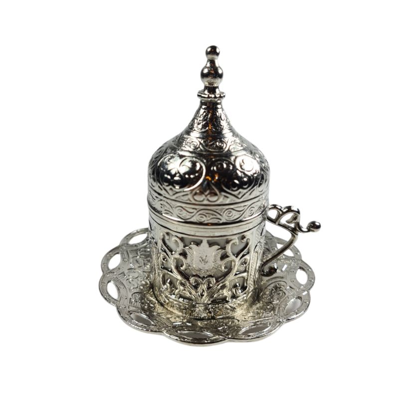 Tyrkisk kaffekop, espressokop underkop med håndtag, bryllup, osmannisk kaffekop, arabisk kaffekop, porcelænskop: Sølv