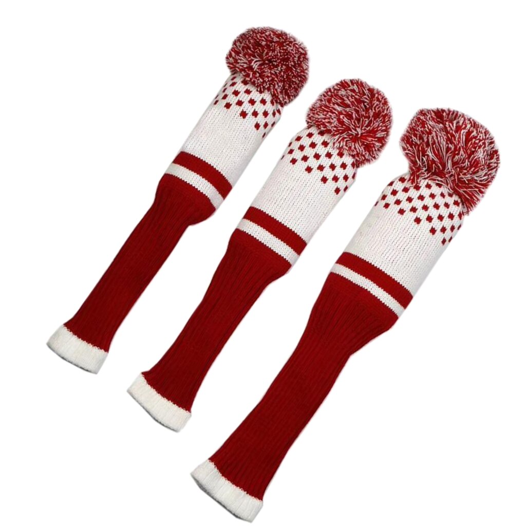 3 stücke Golf Club Sets Stricken Clubs Headcovers Holz Fahrer Kappe Pom Poms Golf Club Headcover Golf Club Schutzhülle kopf Schutz: White Red