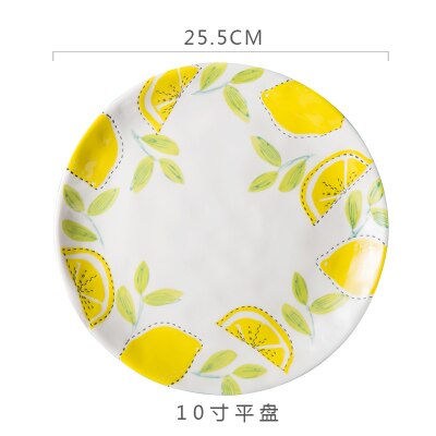 Original Hand-painted Ceramic Household Round Plate Western Steak Dish Flat Plate Pasta Dish Soup Plate Rice Fish Plate: 10-Inch Flat plate