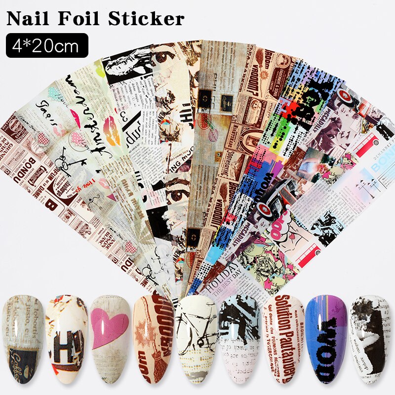 10 Stks/set Krant Nail Serie Folies Valentijnsdag Liefde Alfabet Vormige Nail Art Transfer Sticker Papier Slider Decoraties