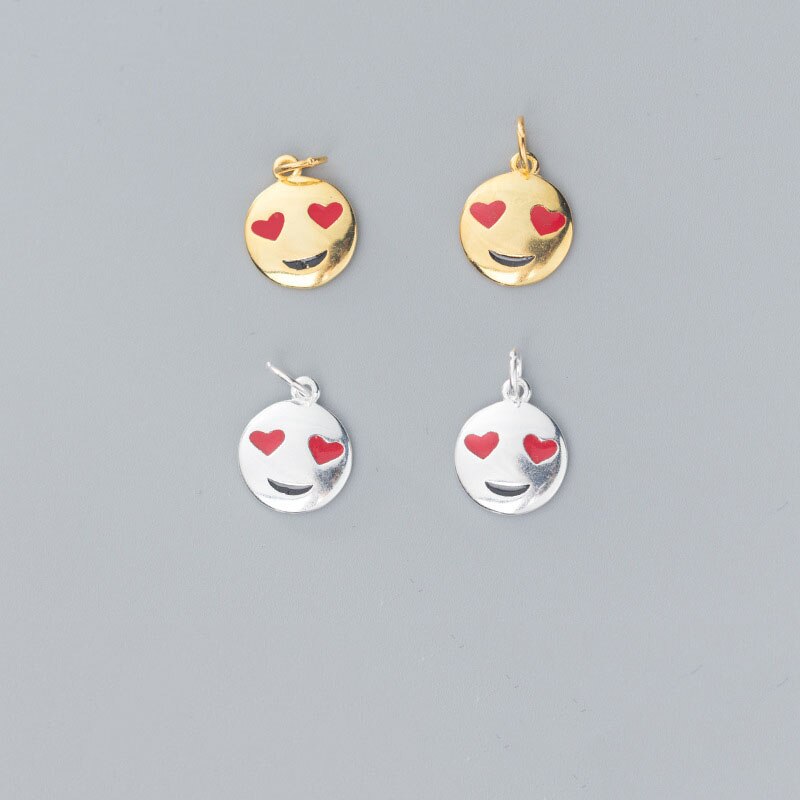 MEETSOFT Cute 925 Sterling Silver Round Face Silme Charms of DIY Handmade Jewelry Necklace Deocration Bracelet Accessory