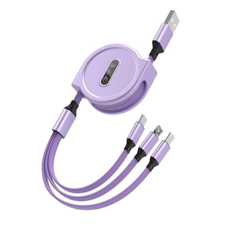 GZKZLIA – câble de Charge rapide 3 en 1 micro usb 3A pour iPhone 11 et 12 ipad, accessoire télescopique Portable de 1.1m, Z58: Z58-Purple