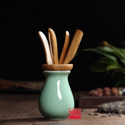 Chinesische Klassische Tee Zubehör Seladon Tee Scoop Nadel Bagger Kung-Fu teekanne Sechs Herren von Tee Handgemachte Natürliche Bambus: Di Ofen Pflaume Grün
