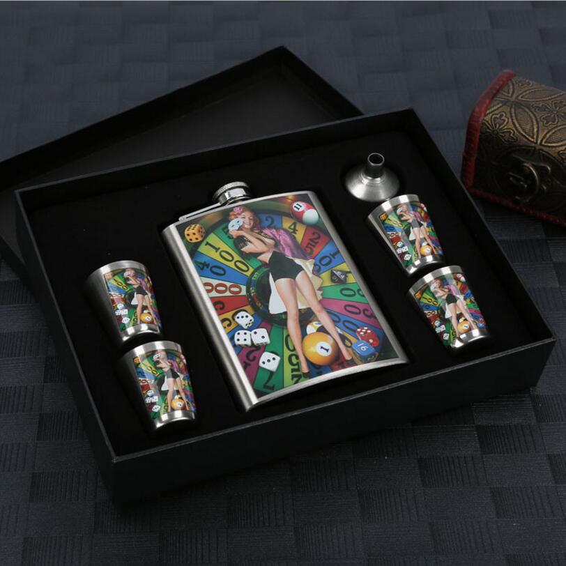 8 oz stainless steel hip flask character pattern beauty diagram wine suit stainless steel hip flask suit