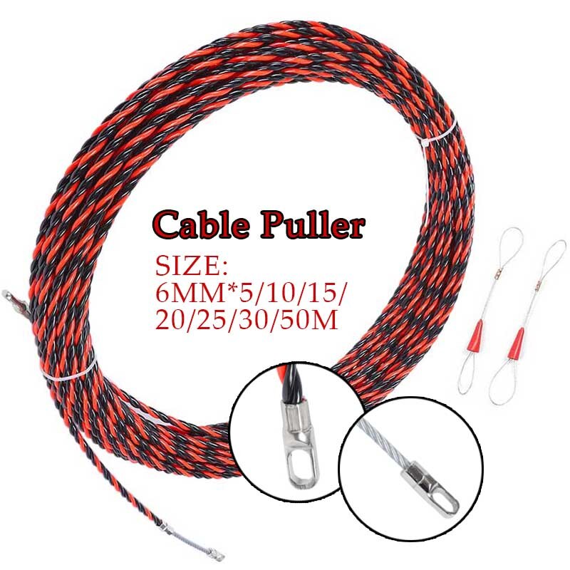 5-50M 6mm Kabel Abzieher Fiberglas Elektrische Kabel Draht Abzieher Elektrische Werkzeug Nylon Elektrische Kabel drücken Abzieher Band Draht
