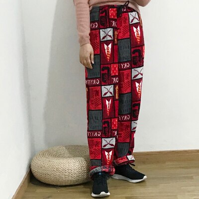 Mannen broek winter Coral fleece Verdikking Lange broek Heren lounge broek: Rood / S