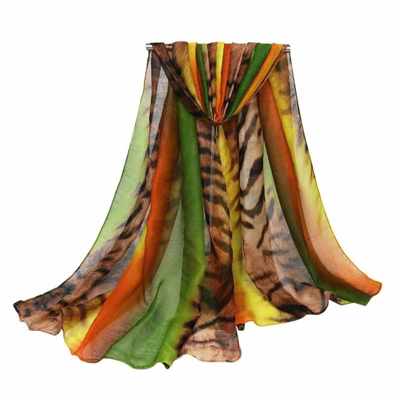 Spring fall voile kvinder tørklæde sjal rinbow tiger print tørklæde 180*90cm foulard femme modis bufanda mujer damer foulard soie
