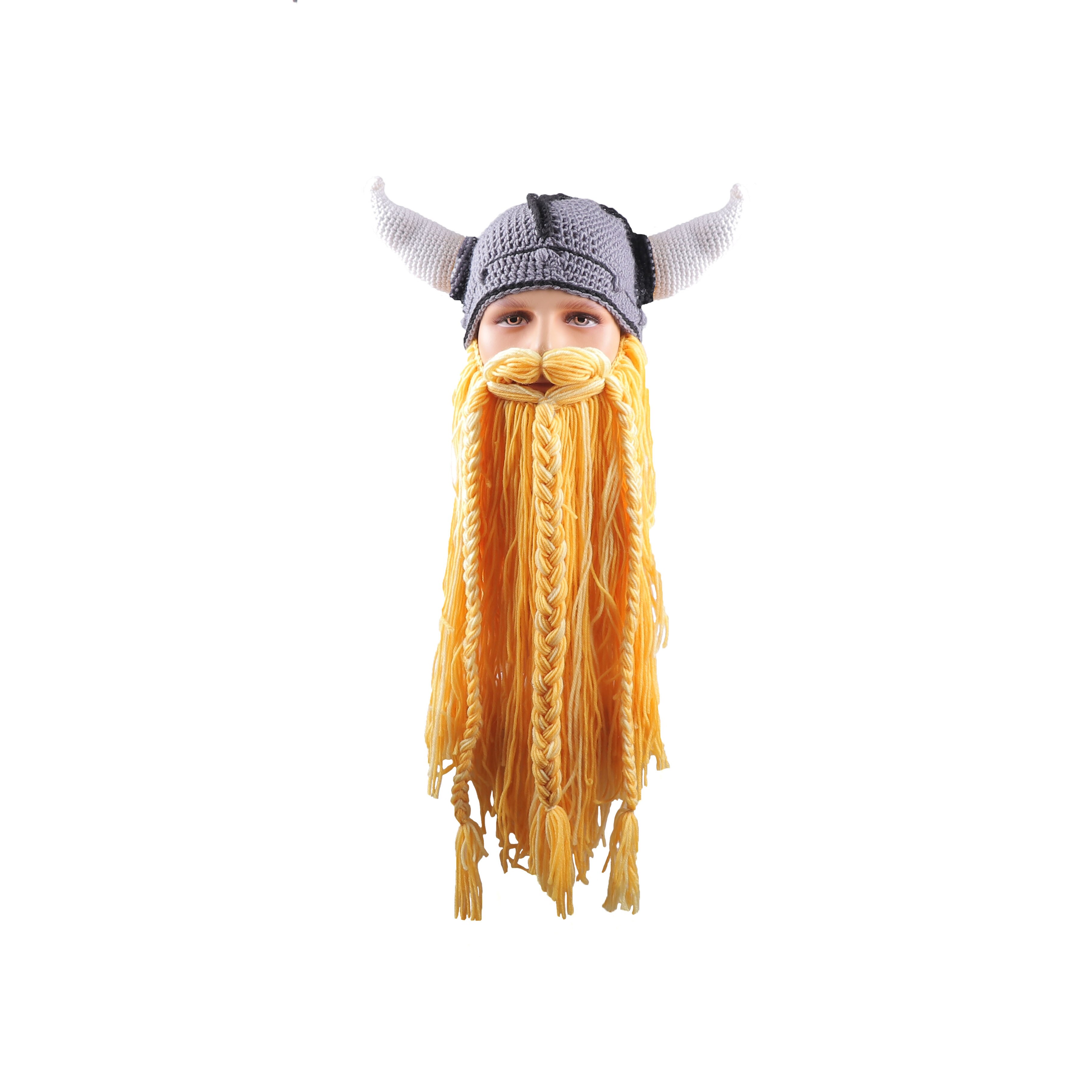 Men's Barbarian Vagabond Viking Beard Beanie Horn Hats Handmade Knitted Winter Warm Caps Funny Halloween Mask Cosplay H9: 10