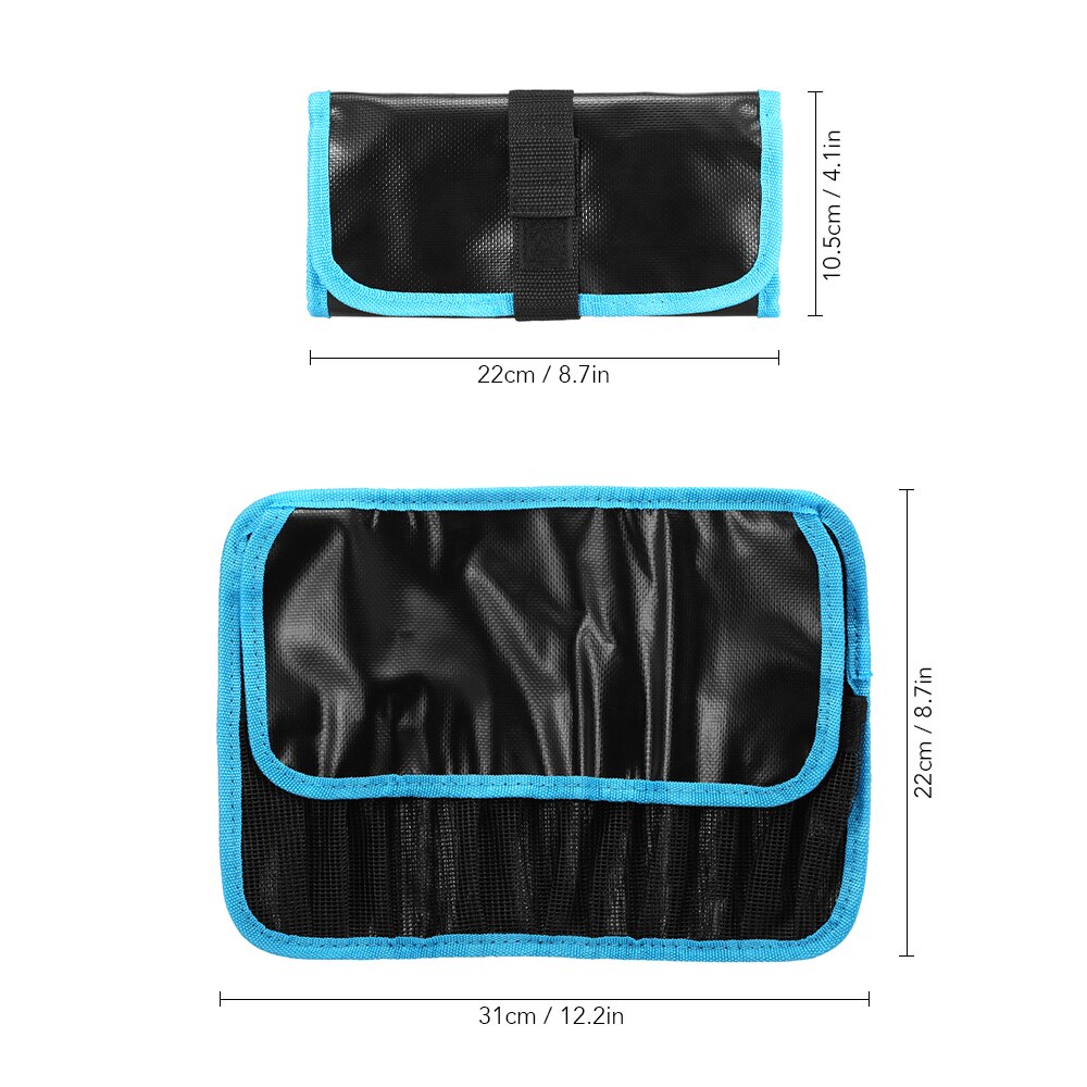 Bolsa de almacenamiento para señuelos de pesca, bolsa de PVC impermeable de poliéster, 12 ranuras, organizador de cebos, accesorios de pesca: Azul