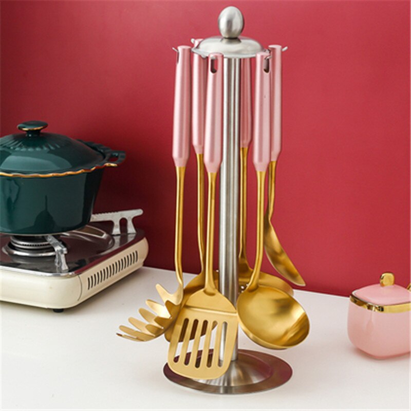 7Pcs Roze Goud Keuken Huishouden 304 Roestvrij Staal Keukengerei Set Koken Lepel Schop Keukengerei