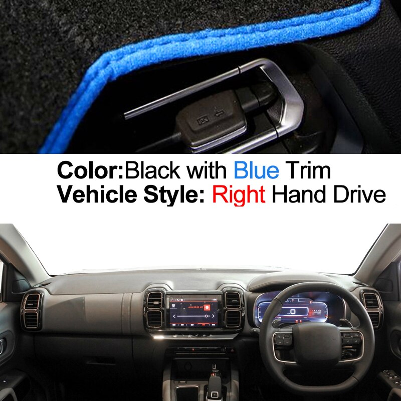 Auto Auto Inner Dashboard Cover Voor Citroen C5 Aircross Center Console Protector Tapijt Dashmat Verminderen Zon: Blue RHD