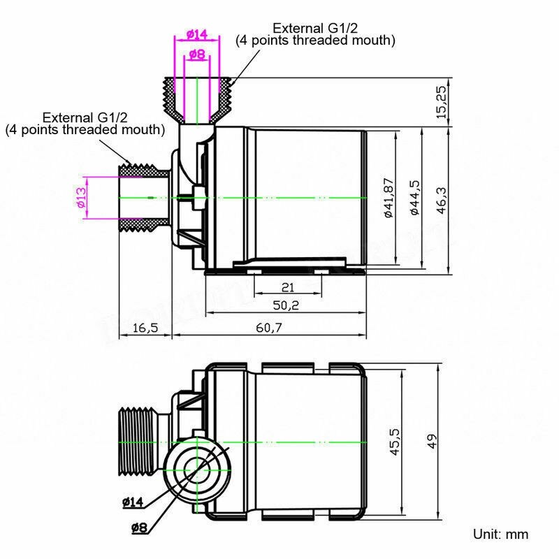 Brushless Water Pump 1/2 Inch Male Thread Centrifugal Submersible Pump 800L/H 210GPH 5M for Water Circulation System