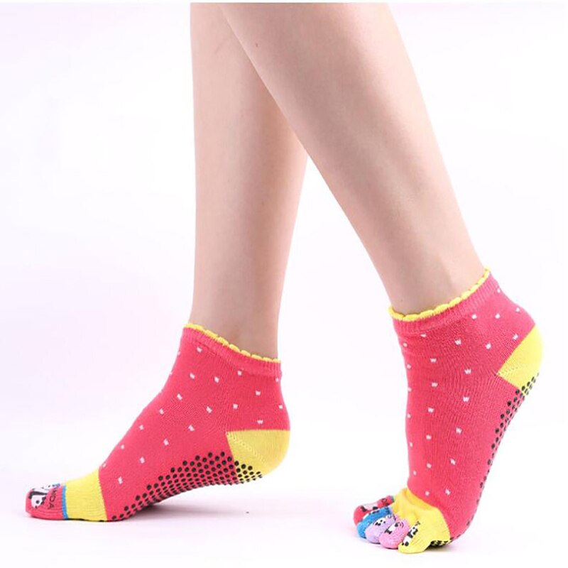 Calcetines de Pilates antideslizantes divertidos de dibujos animados con cinco dedos, calcetines deportivos informales de interior separados para hombre, calcetines de algodón para Yoga para mujer