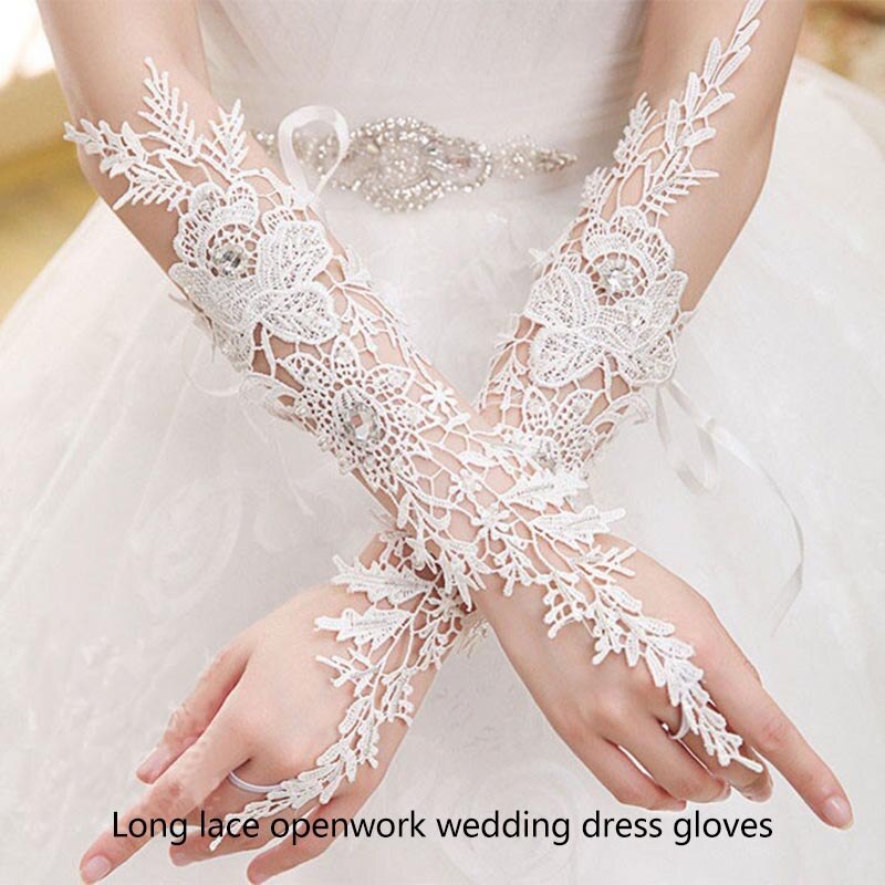 Elegante Weiße Spitze Lange Hochzeit Handschuhe für Braut Kristall Fingerlose Ellbogen Lange Braut Handschuhe Frauen Hochzeit Zubehör SL: Ursprünglich Titel