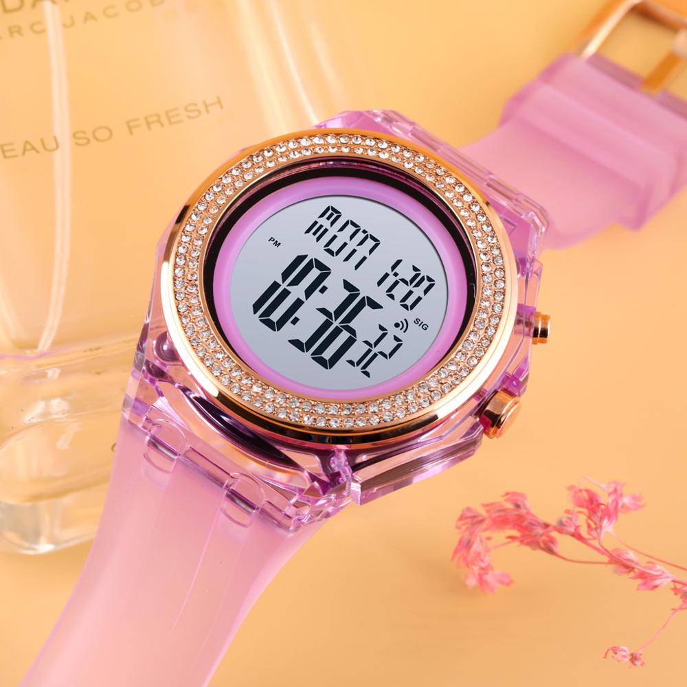 Skmei dreng pige teenager ure led digitalt armbåndsur mænd kvinder diamant gennemsigtig urkasse ur 2 tid reloj 1598