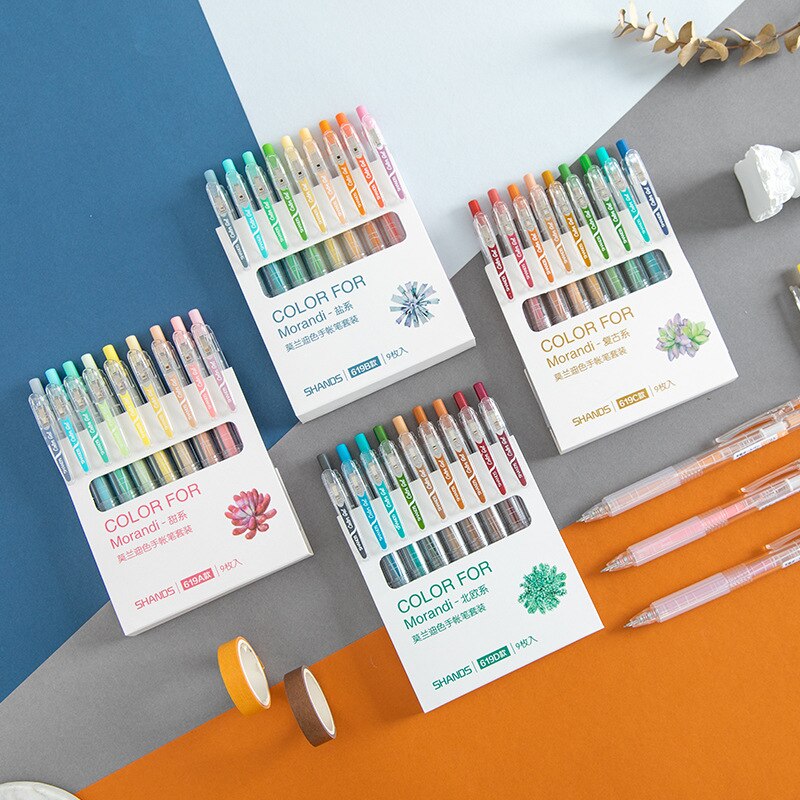 9 unids/set Kawaii pluma bonita tinta de acuarela marcador de arte lápiz de Gel neutro marcadores estudiante escuela Oficina suministros papelería sl2599