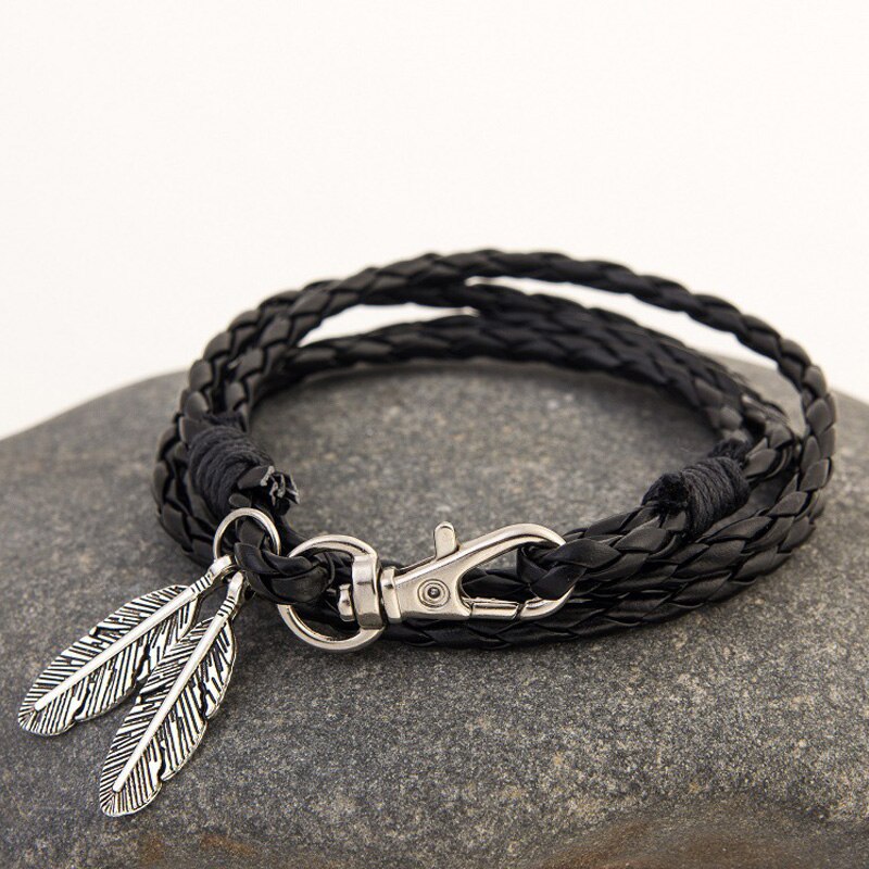 Leather Wrap Braided Wristband Retro Leaves Cuff Punk Men Women Couple Friendship Bracelet Bangle: 2