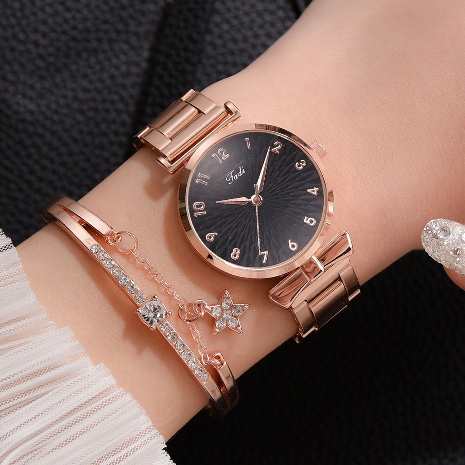 Quartz Horloge Mode Dames Stalen Band Armband Horloges Set Dames Mode Toevallige Elegante Geometrische Armband Montre Femme: E