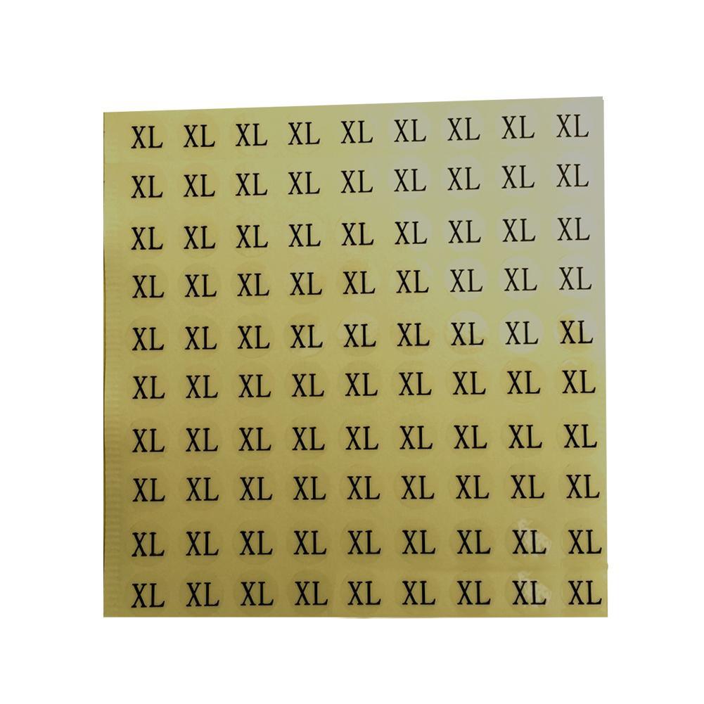 Etiquetas adhesivas de tamaño para ropa, 90 piezas/hoja, etiqueta impresa adhesiva para ropa, etiqueta de tamaño impresa con parte trasera: XL