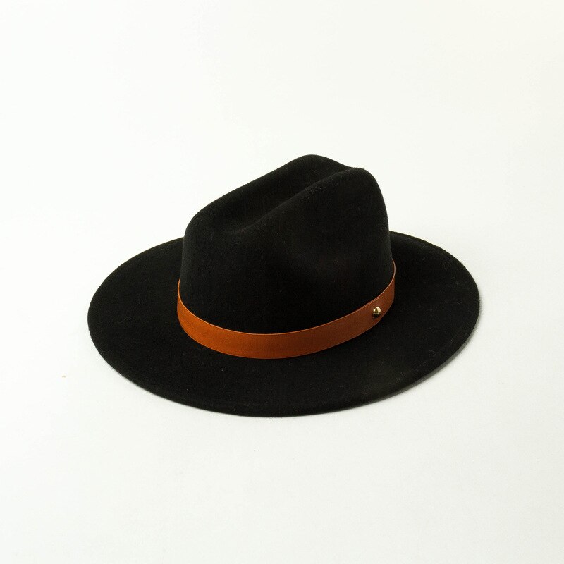 Uspop kvinder efterår vinter hatte 100%  uld fedoras bælte dekoreret jazz hat: Sort