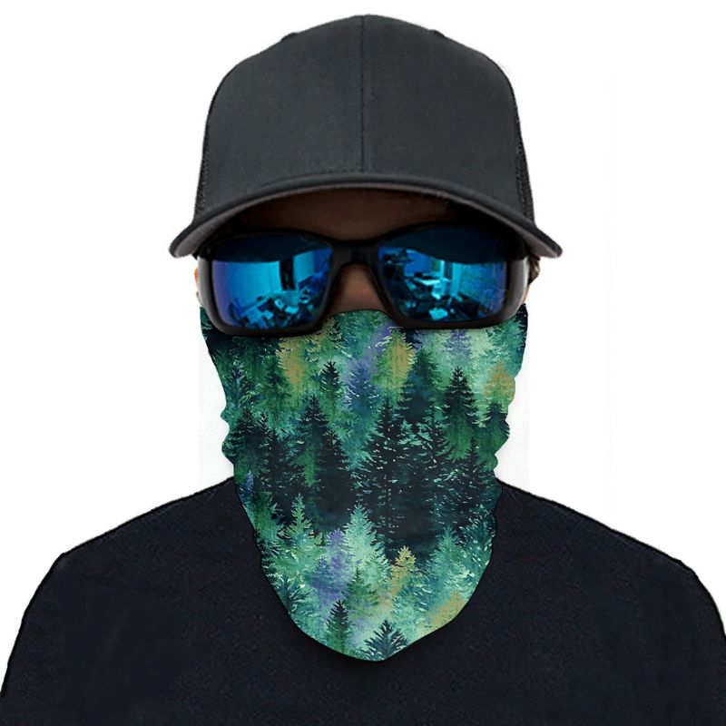 Groen Bos Bomen Landschap Print Bandana Gezichtsmasker Zon Sjaal Gezichtsmasker Wit Onesize
