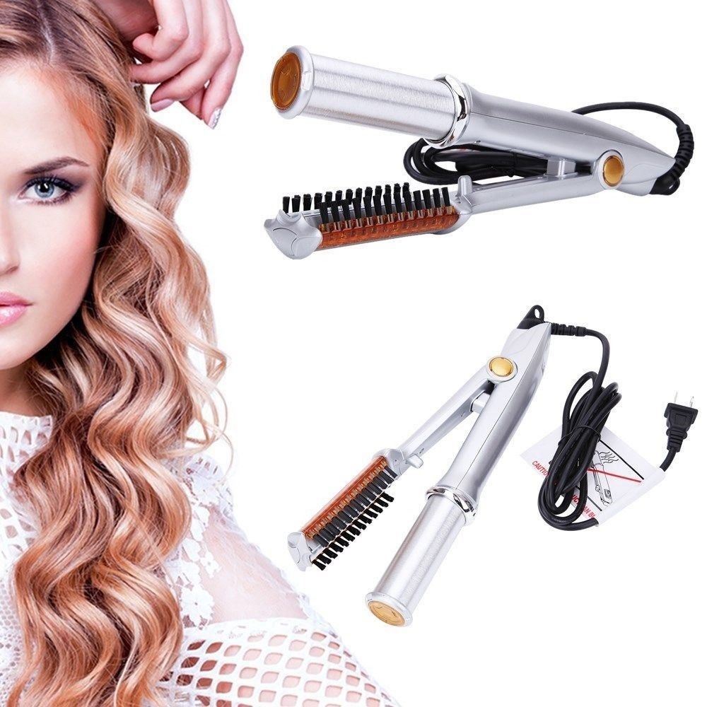 Professionele Haar Stijltang Krultang Stijltang En Krultang Styler 2 In 1 Multi Hair Styling Tool Flat Iron Met borstel: EU