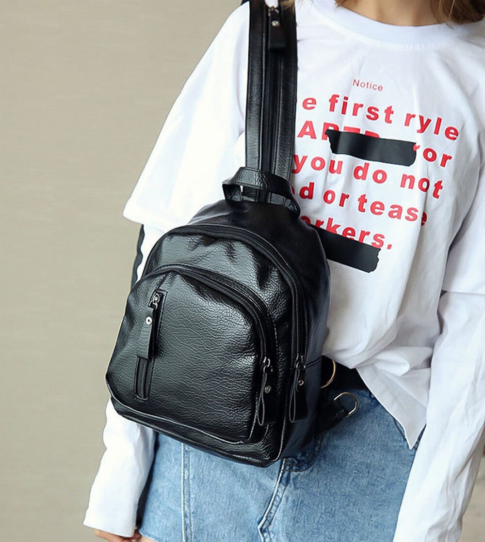 Mochila juvenil de cuero de para mujer, bolso de hombro de colegio, a la , # YJ