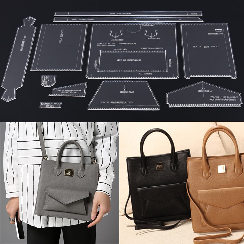 1Set Diy Handgemaakte Lederen Duurzaam Acryl Patroon Handtas Tote Bag Lady Casual Bag Schoudertas Patroon 20x22x10cm