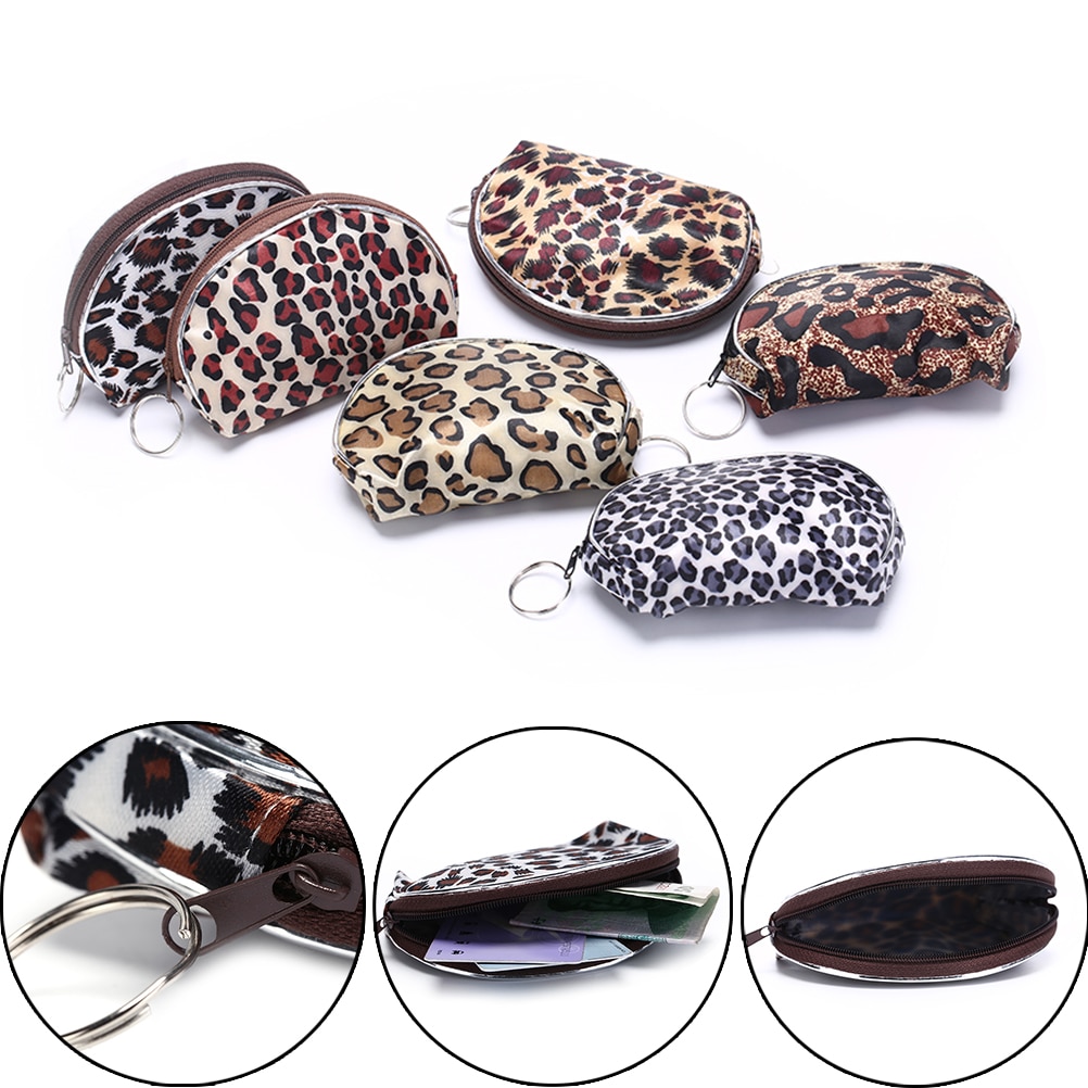 2 pçs mulheres moeda bolsas senhora retro vintage leopardo zíper pequena carteira mudança bolsa titular do cartão de embreagem bolsa aleatória