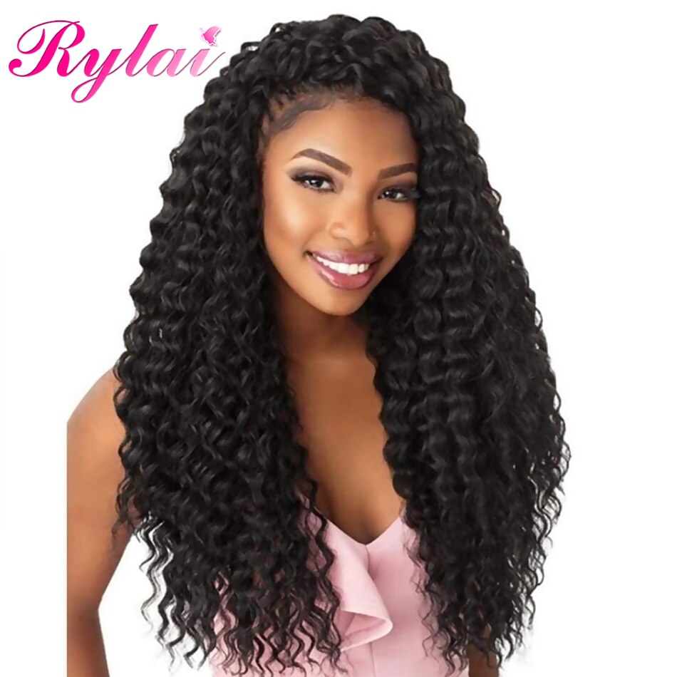 Wave Curly Synthtic Deep Wave Hair Extensions For Women Full Heat Clip Ins Wave Hair Extension Hairpiece By RYLAI