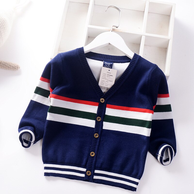 Mode Jongens Winter Trui Kids Vest Gestreepte Katoenen V-hals Britse Stijl Gebreide Wear Kinderkleding: dark blue / 6